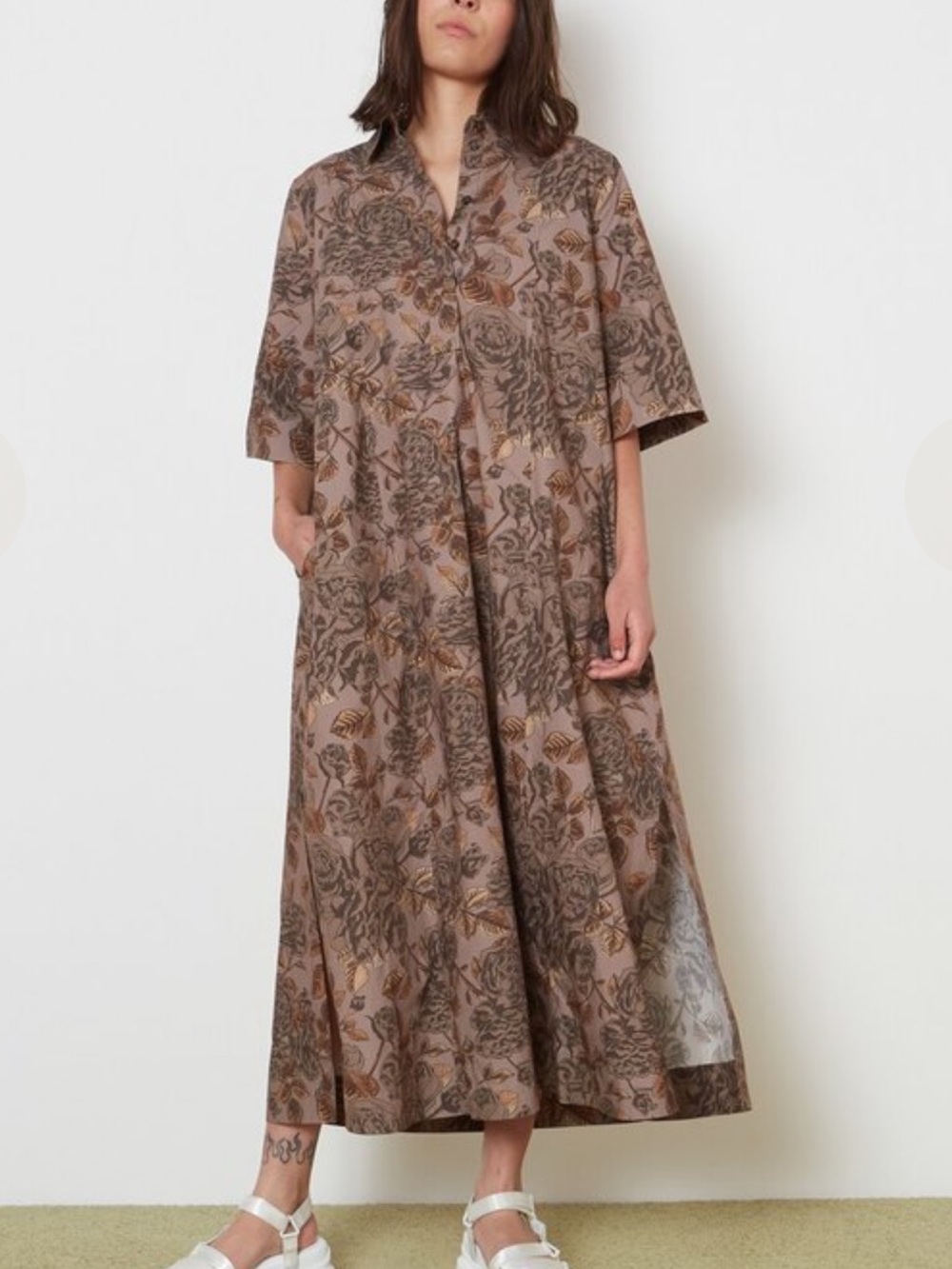 GANNI Floral -Print Midi Poplin Shirt Dress EU 44 US Size 14